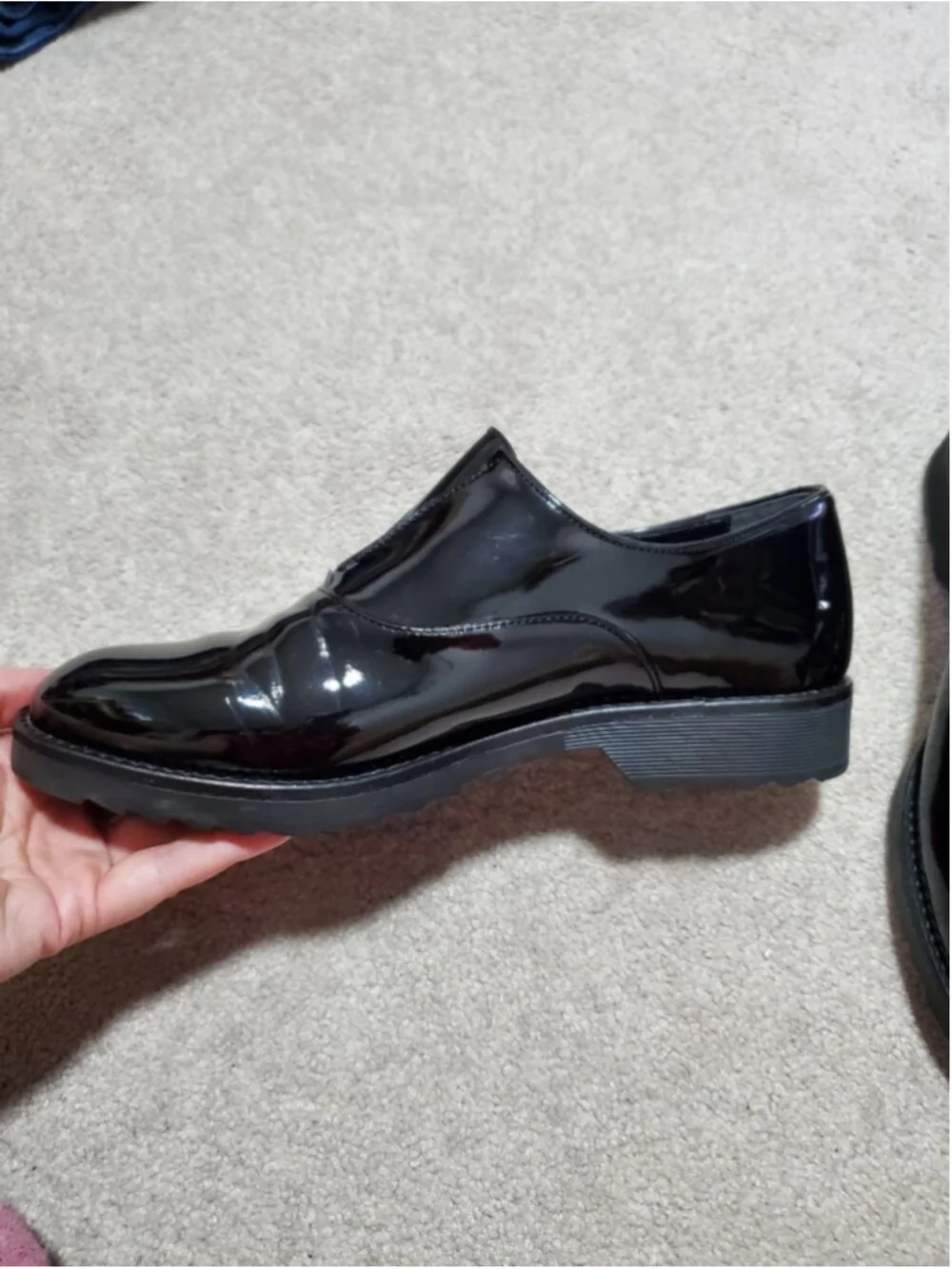 PALMROTH ORIGINAL Patent Leather Loafers Oxfords Black Sz 9.5 Slip-On Lug Sole